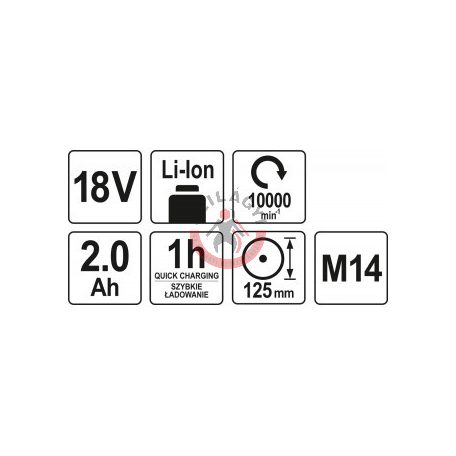Akkus sarokcsiszoló 18 V Li-Ion 125mm 2,0Ah akku+töltő