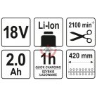 Akkus lombnyíró 18 V Li-Ion 2,0Ah akku+töltő 207-274 cm