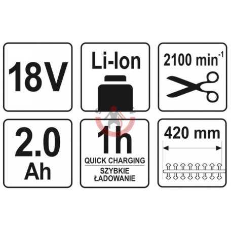 Akkus lombnyíró 18 V Li-Ion 2,0Ah akku+töltő 207-274 cm