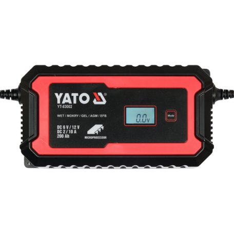 Akkumulátor töltő 6/12 V 2/10 A max. 200 Ah LCD kijelző