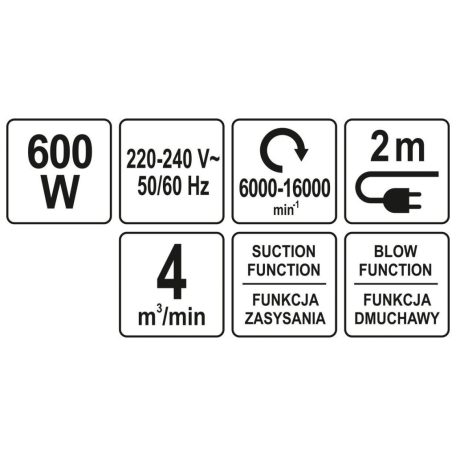 Légfúvó 600 W, 4 m3/perc