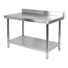 Rozsdamentes acél munkaasztal hátsó peremmel 140x70x85cm