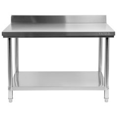 Rozsdamentes acél munkaasztal hátsó peremmel 140x70x85cm